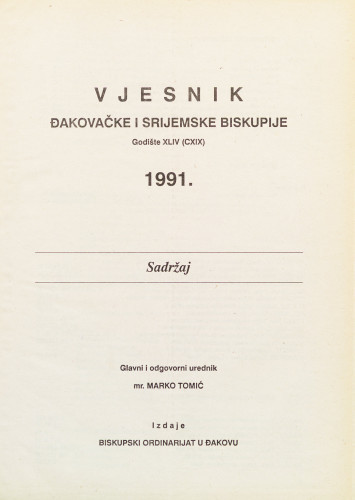 God. 44=119(1991) / glavni i odgovorni urednik mr. Marko Tomić