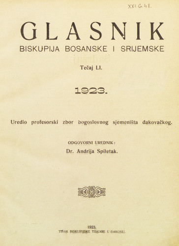 God. 51(1923) / odgovorni urednik dr. Andrija Spiletak