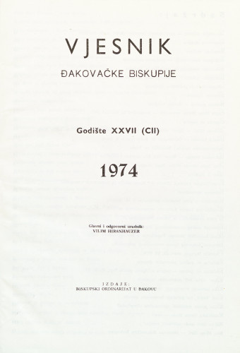 God. 27=102(1974) / glavni i odgovorni urednik Vilim Hiršnhauzer
